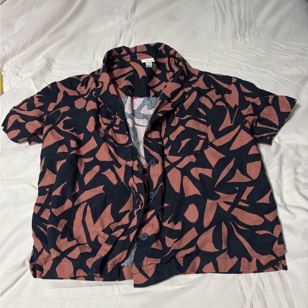 a new day Men's Black and Brown Leaf Pattern Shirt